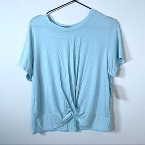 Zella Blue Short Sleeve Twist Front Top Sz Large